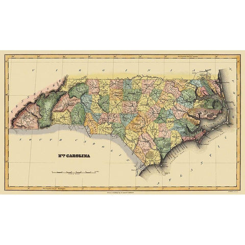 North Carolina - Lucas 1823 Black Modern Wood Framed Art Print with Double Matting by Lucas
