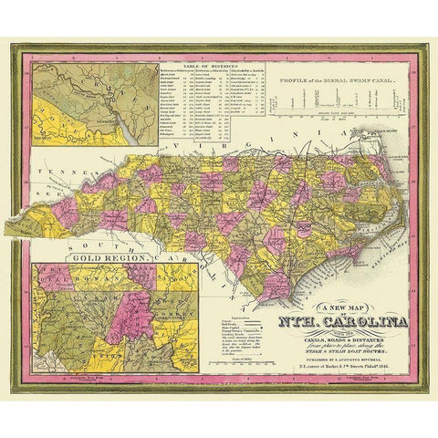 North Carolina - Mitchell 1846 Gold Ornate Wood Framed Art Print with Double Matting by Mitchell