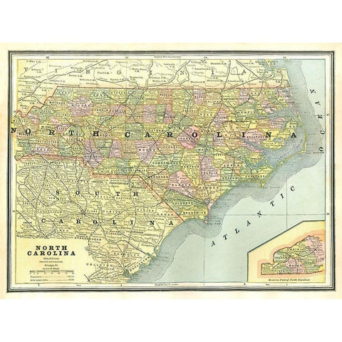 North Carolina - Cram 1886 White Modern Wood Framed Art Print by Cram