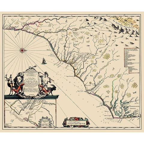 Carolina - 1682 Black Modern Wood Framed Art Print with Double Matting by Unknown