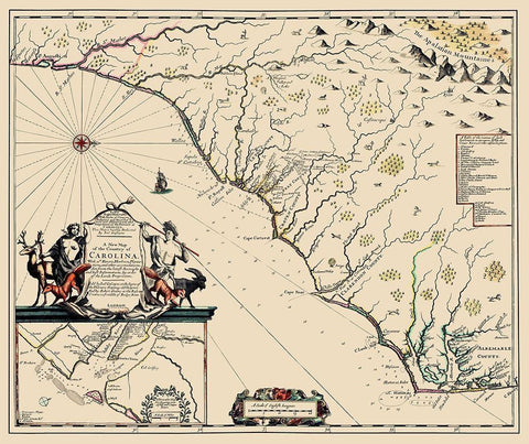 Carolina - 1682 White Modern Wood Framed Art Print with Double Matting by Unknown