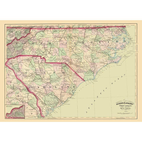 North Carolina, South Carolina - Asher 1872 Black Modern Wood Framed Art Print by Asher