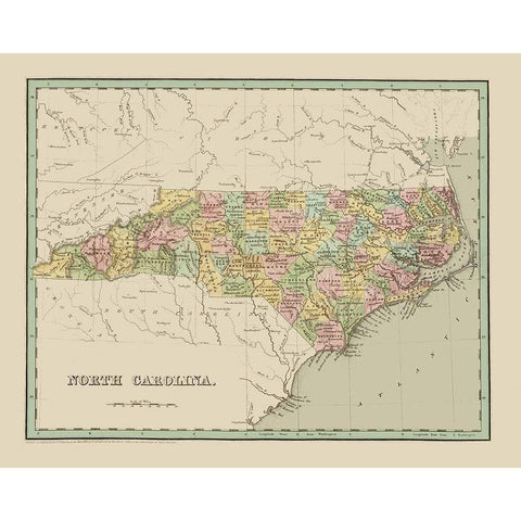 North Carolina - Bradford 1838 Gold Ornate Wood Framed Art Print with Double Matting by Bradford