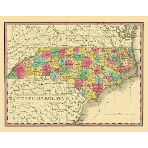 North Carolina - Finley 1831 Black Modern Wood Framed Art Print with Double Matting by Finley