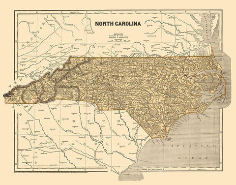 North Carolina - Morse 1845 White Modern Wood Framed Art Print with Double Matting by Morse
