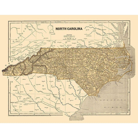 North Carolina - Morse 1845 Gold Ornate Wood Framed Art Print with Double Matting by Morse