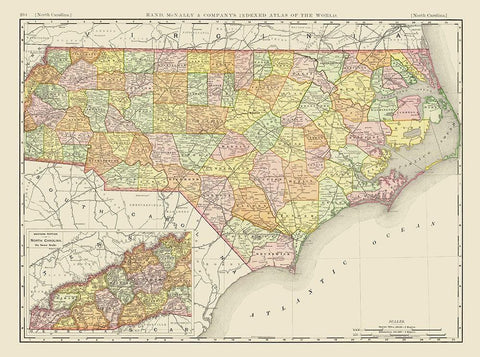 North Carolina - Rand McNally 1897 White Modern Wood Framed Art Print with Double Matting by Rand McNally