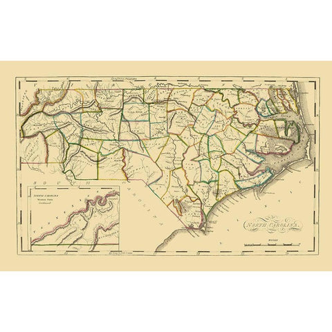 North Carolina - Del 1814 Gold Ornate Wood Framed Art Print with Double Matting by Del