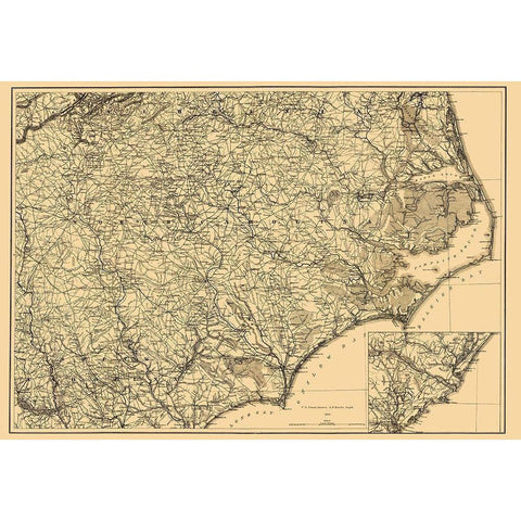 North Carolina - Lindenkohl 1865 Black Modern Wood Framed Art Print with Double Matting by Lindenkohl