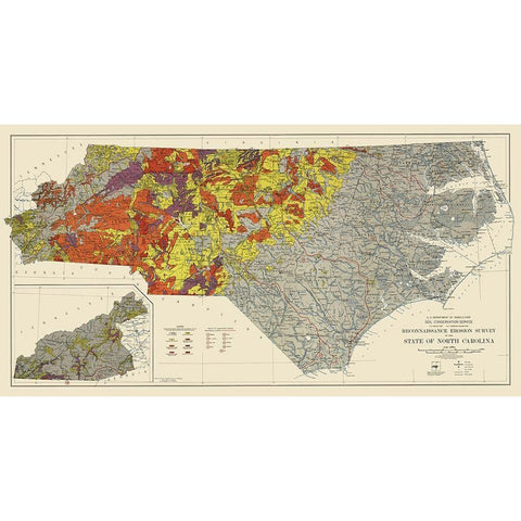North Carolina Erosion Survey - USDA 1935 White Modern Wood Framed Art Print by USDA