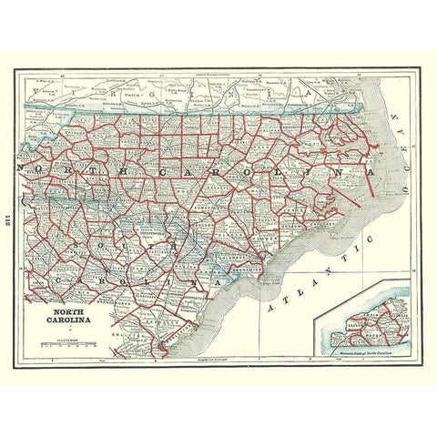 North Carolina - Rathbun 1893 White Modern Wood Framed Art Print by Rathbun