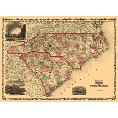 North Carolina South Carolina - Johnson 1861  Black Modern Wood Framed Art Print with Double Matting by Johnson