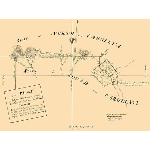 North Carolina South Carolina Boundaries -1777 Black Modern Wood Framed Art Print with Double Matting by Unknown