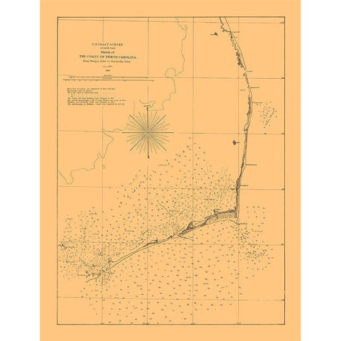 North Carolina Coast - Bache 1861  Black Modern Wood Framed Art Print with Double Matting by Bache