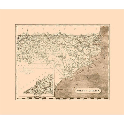 North Carolina - Lewis 1805  Gold Ornate Wood Framed Art Print with Double Matting by Lewis