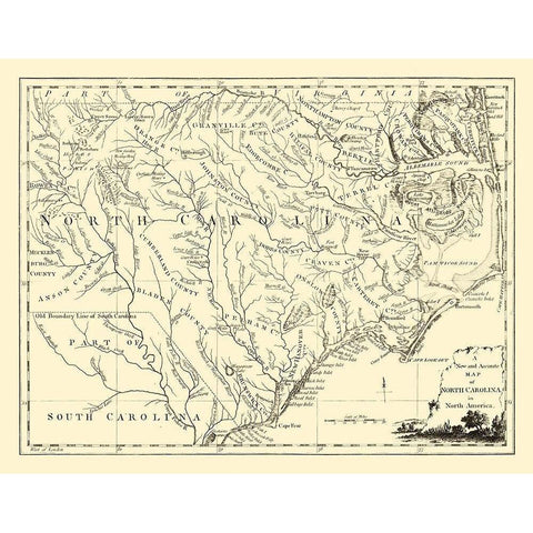North Carolina -1779 Black Modern Wood Framed Art Print with Double Matting by Unknown