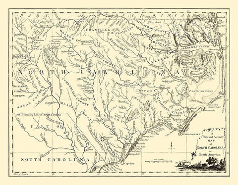 North Carolina -1779 Black Ornate Wood Framed Art Print with Double Matting by Unknown