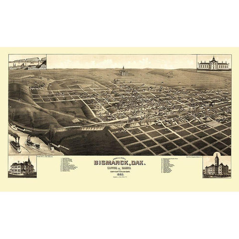 Bismarck North Dakota - Stoner 1883 Gold Ornate Wood Framed Art Print with Double Matting by Stoner