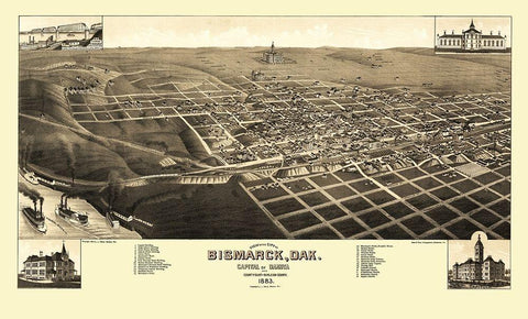 Bismarck North Dakota - Stoner 1883 White Modern Wood Framed Art Print with Double Matting by Stoner