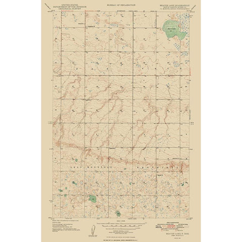 Beaver Lake North Dakota Quad - USGS 1948 Black Modern Wood Framed Art Print with Double Matting by USGS