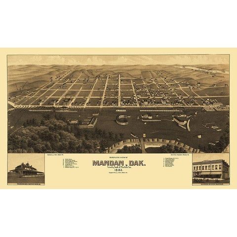 Mandan North Dakota - Stoner 1883 Black Modern Wood Framed Art Print with Double Matting by Stoner