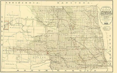 North Dakota Railroads - Higbee 1892 White Modern Wood Framed Art Print with Double Matting by Higbee