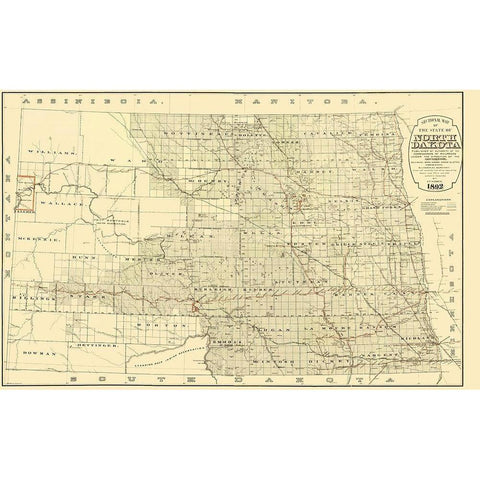 North Dakota Railroads - Higbee 1892 Black Modern Wood Framed Art Print by Higbee