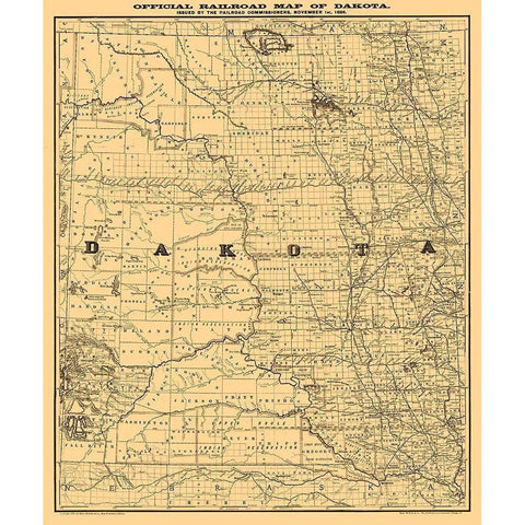 North Dakota South Dakota -Rand McNally 1886  Gold Ornate Wood Framed Art Print with Double Matting by Rand McNally