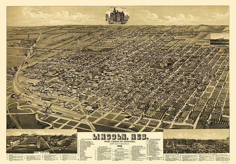 Lincoln Nebraska - American Pub Co 1889 Black Ornate Wood Framed Art Print with Double Matting by American Pub Co