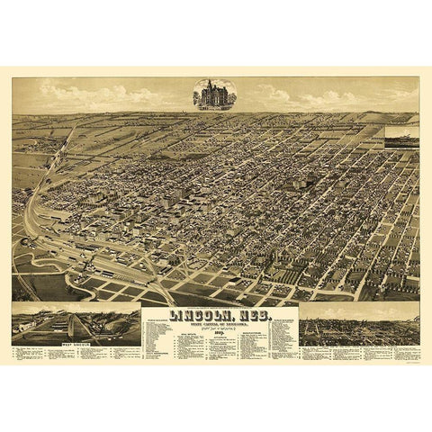 Lincoln Nebraska - American Pub Co 1889 Gold Ornate Wood Framed Art Print with Double Matting by American Pub Co