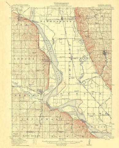 Nemaha Nebraska Missouri Quad - USGS 1914 White Modern Wood Framed Art Print with Double Matting by USGS