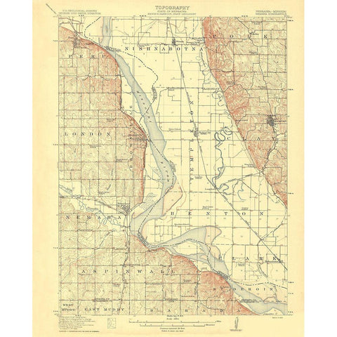 Nemaha Nebraska Missouri Quad - USGS 1914 Black Modern Wood Framed Art Print with Double Matting by USGS