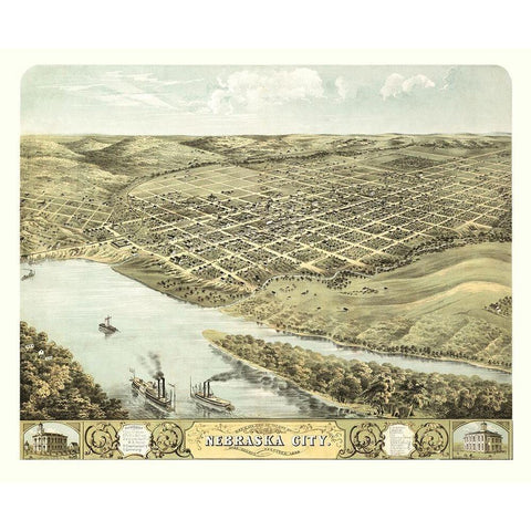 Nebraska City Nebraska - Ruger 1868 Gold Ornate Wood Framed Art Print with Double Matting by Ruger