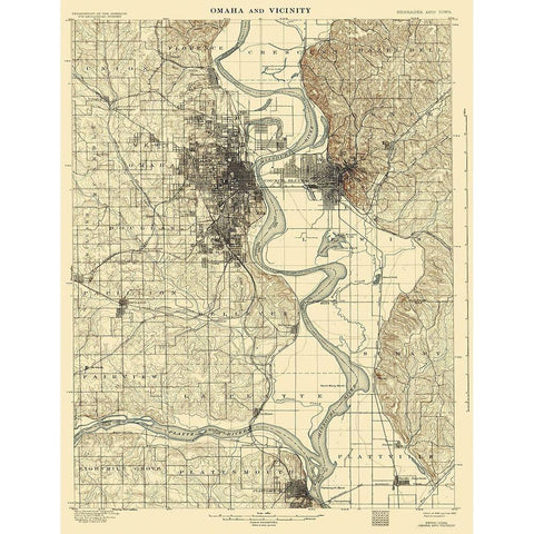 Omaha Vicinity Nebraska Iowa Quad - USGS 1898 Gold Ornate Wood Framed Art Print with Double Matting by USGS