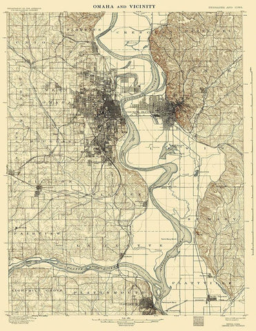 Omaha Vicinity Nebraska Iowa Quad - USGS 1898 Black Ornate Wood Framed Art Print with Double Matting by USGS