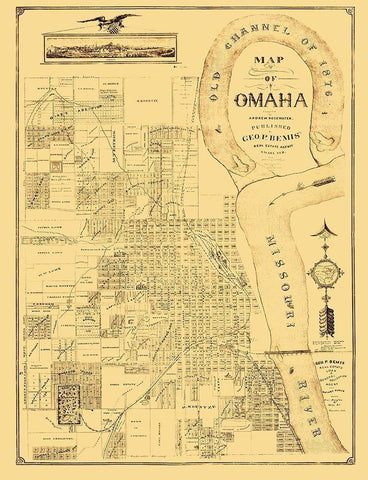 Omaha Nebraska - Bemis 1876 Black Ornate Wood Framed Art Print with Double Matting by Bemis