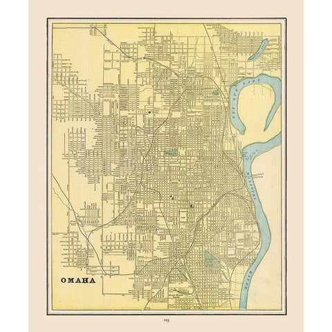 Omaha  Nebraska - Cram 1892 Gold Ornate Wood Framed Art Print with Double Matting by Cram