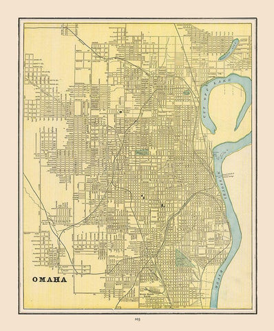 Omaha  Nebraska - Cram 1892 Black Ornate Wood Framed Art Print with Double Matting by Cram