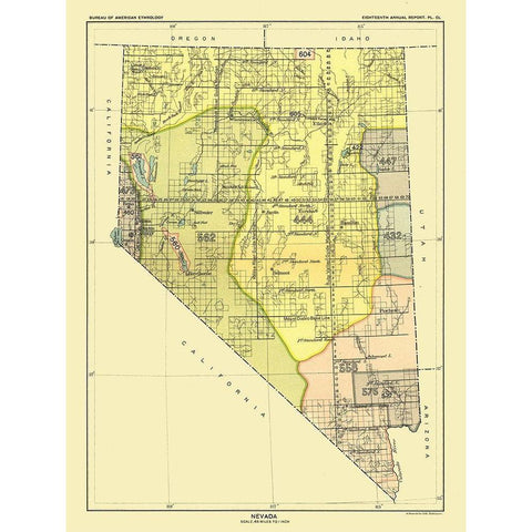 Nevada - Pyramid Lake - Hoen 1896 Black Modern Wood Framed Art Print with Double Matting by Hoen