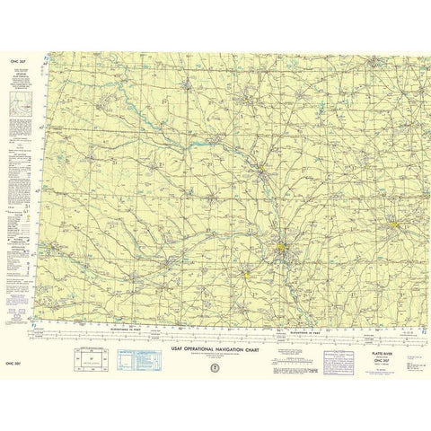 Platte River Nebraska Quad - USAF 1962 Gold Ornate Wood Framed Art Print with Double Matting by USAF