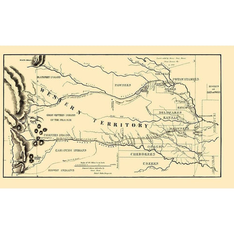 Western Territory Indian Lands - Dodge 1835 Gold Ornate Wood Framed Art Print with Double Matting by Dodge