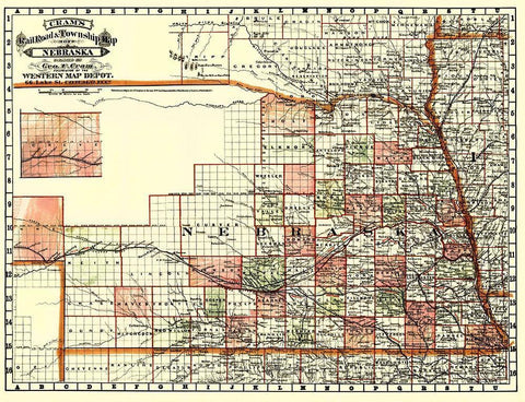 Nebraska - Cram 1879 Black Ornate Wood Framed Art Print with Double Matting by Cram