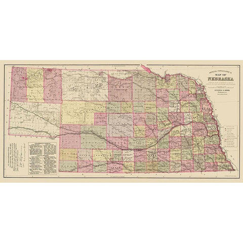 Nebraska - Everts 1885 Gold Ornate Wood Framed Art Print with Double Matting by Everts