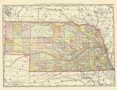 Nebraska - Rand McNally 1897 Black Ornate Wood Framed Art Print with Double Matting by Rand McNally