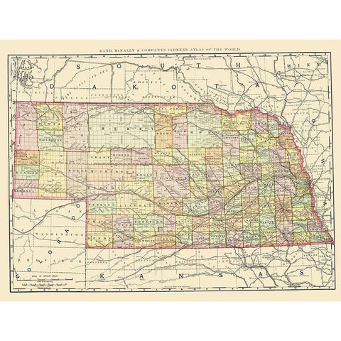 Nebraska - Rand McNally 1897 White Modern Wood Framed Art Print by Rand McNally