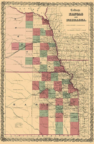 Nebraska, Kansas - Colton 1875 White Modern Wood Framed Art Print with Double Matting by Colton