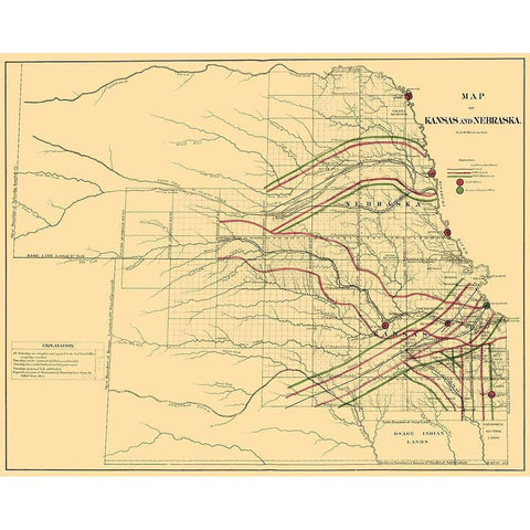Kansas, Nebraska Railroads - LOC 1865 Black Modern Wood Framed Art Print by LOC