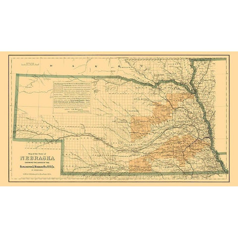 Burlington and Missouri River Railroad  1876 White Modern Wood Framed Art Print by Colton