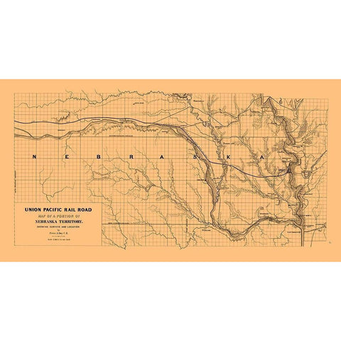 Union Pacific Railroad, Nebraska Territory 1865 Black Modern Wood Framed Art Print by Dey