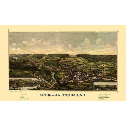 Alton Alton Falls New Hampshire - Norris 1888  White Modern Wood Framed Art Print by Norris